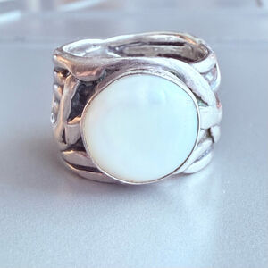 SILPADA 925 Sterling Silver Coin Pearl Brutalist Band 2013 Catalog Retired Ring